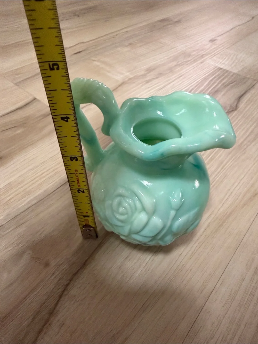 Vintage Avon Jadeite Green Pitcher & Soap Dish Set Milk Glass Rose Cottagecore